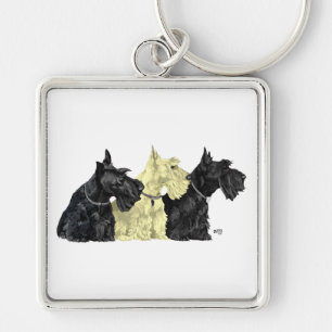 Black & Wheaten Scottish Terriers Key Ring