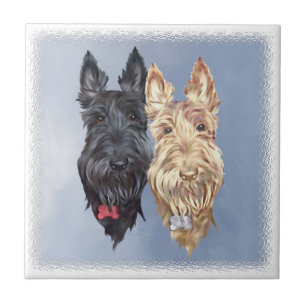 Black & Wheaten Scottish Terriers Tile