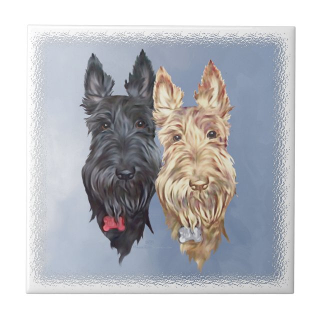Black & Wheaten Scottish Terriers Tile (Front)