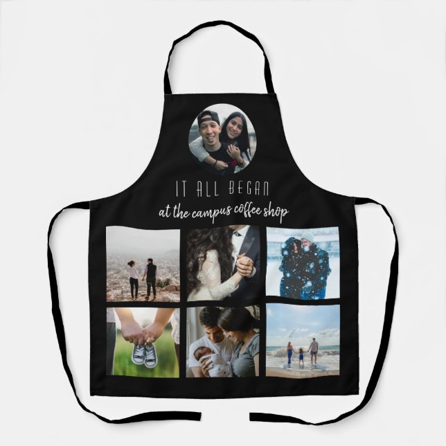 Black Where it All Began Anniversary Photo Collage Apron (Front)