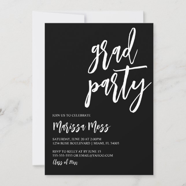 Black & While Grad Party Invitation  (Front)