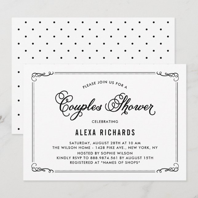 Black Whimsical Borders Couples Shower Invitation (Front/Back)