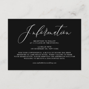 Black Whimsical Calligraphy Wedding Information Enclosure Card