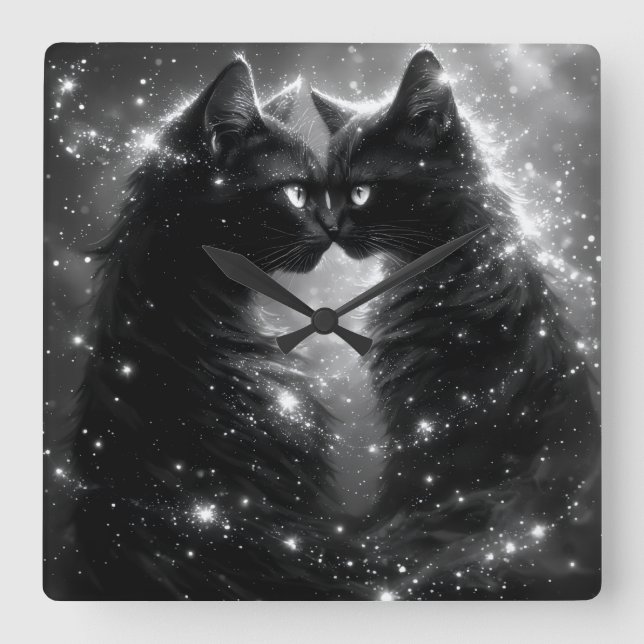 Black Whimsical Cat Clock (Front)