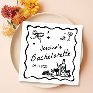 Black Whimsical Cocktail Bachelorette Party Napkin