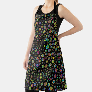 Black Whimsical Colourful Flowers Apron