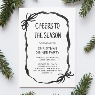 Black Whimsical Hand Drawn Christmas Dinner Party Invitation