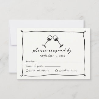 Black Whimsical Hand Drawn Vineyard Wedding RSVP Card
