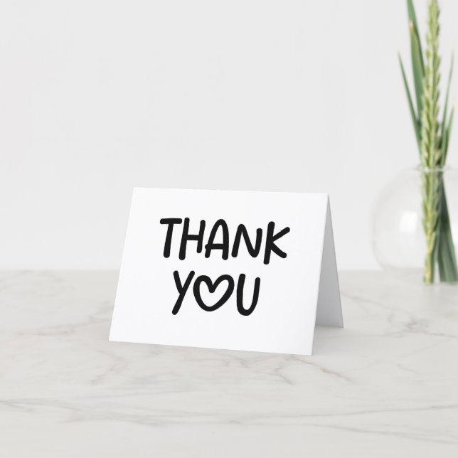 Black Whimsical Heart Typography Thank You Card (Front)