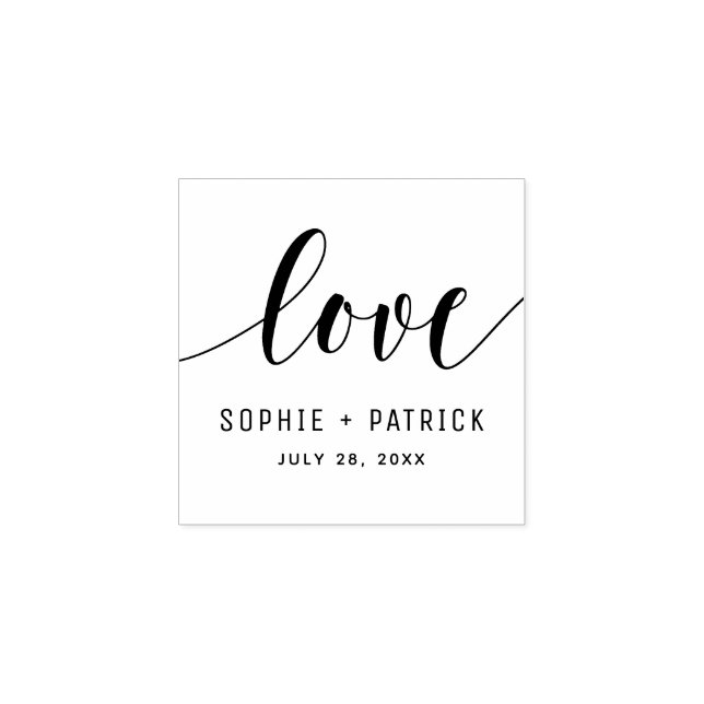 Black Whimsical Love Script Custom Wedding Rubber Stamp (Imprint)