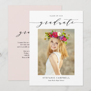 Black Whimsical Script 2023 Photo Graduation Invitation