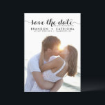 Black Whimsical Script Overlay Photo Save The Date<br><div class="desc">Elegant save the date photo flat card featuring whimsical calligraphy script and black and white stripes pattern. This timeless save the date announcement will be perfect for any wedding themes.</div>