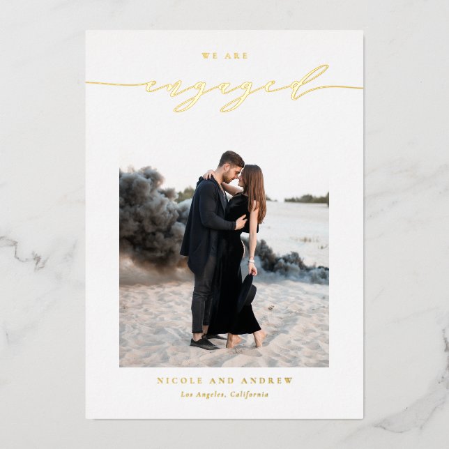 Black Whimsical Script Photo Engagement (Front)
