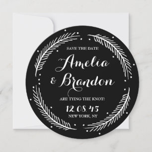 Black Whimsical Winter Wreath Save the Date Card