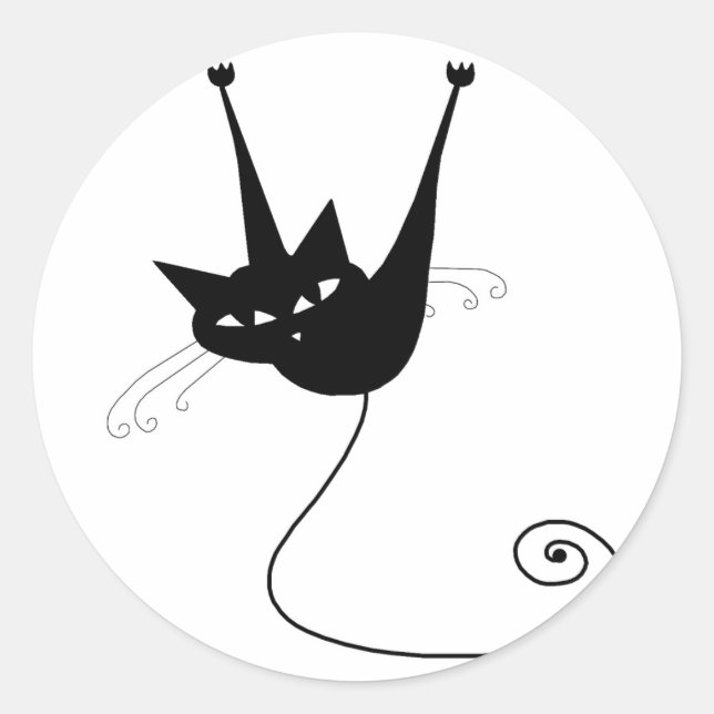 Black Whimsy Kitty 1 Classic Round Sticker (Front)
