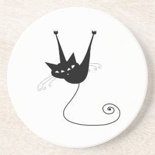 Black Whimsy Kitty 1 Coaster