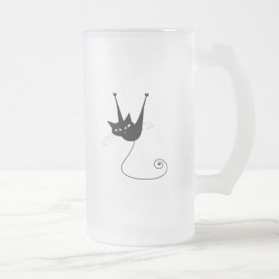 Black Whimsy Kitty 1 Frosted Glass Beer Mug