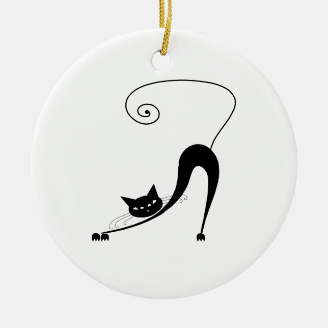 Black Whimsy Kitty 2 Ceramic Tree Decoration (Front)