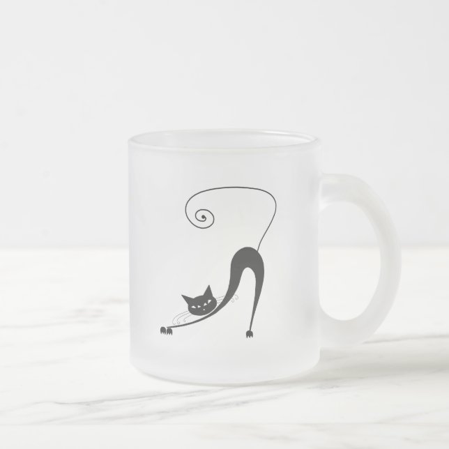 Black Whimsy Kitty 2 Frosted Glass Coffee Mug (Right)