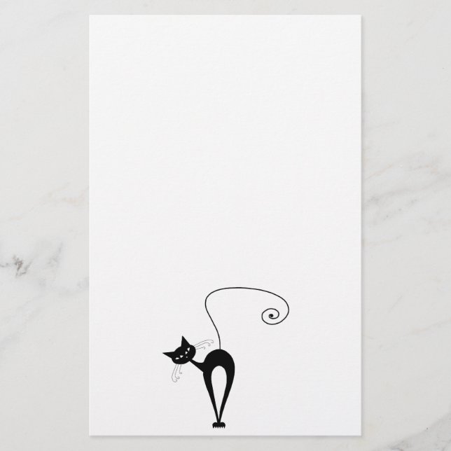 Black Whimsy Kitty 3 Stationery (Front)