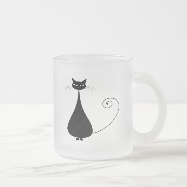 Black Whimsy Kitty 4 Frosted Glass Coffee Mug (Right)