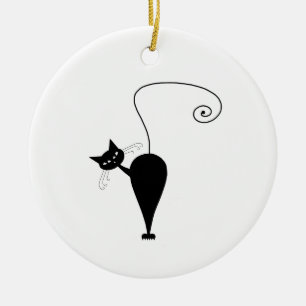 Black Whimsy Kitty 5 Ceramic Tree Decoration