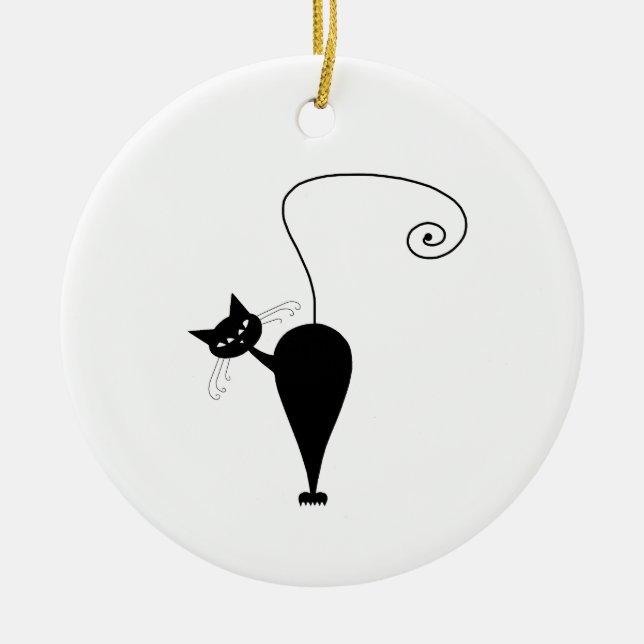 Black Whimsy Kitty 5 Ceramic Tree Decoration (Front)