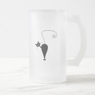 Black Whimsy Kitty 5 Frosted Glass Beer Mug