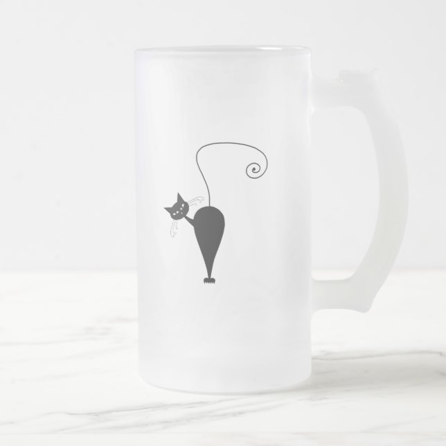 Black Whimsy Kitty 5 Frosted Glass Beer Mug (Right)