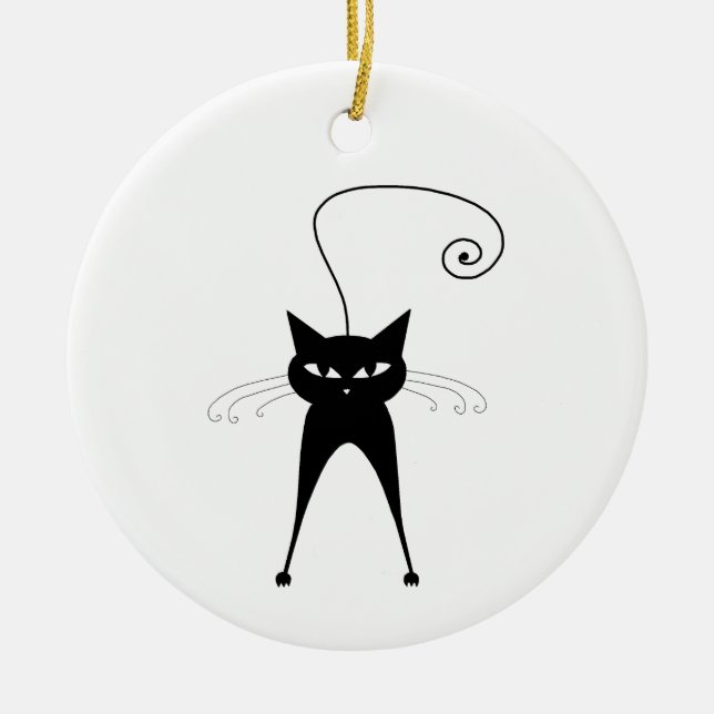 Black Whimsy Kitty 6 Ceramic Tree Decoration (Front)