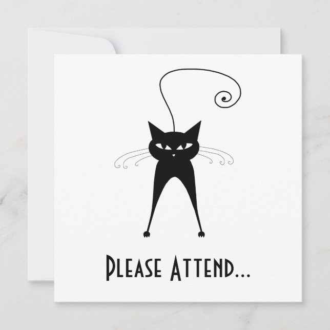 Black Whimsy Kitty 6 Invitation (Front)