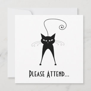 Black Whimsy Kitty 6 Invitation