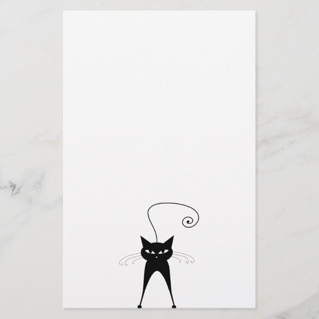Black Whimsy Kitty 6 Stationery (Front)