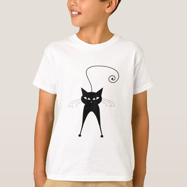 Black Whimsy Kitty 6 T-Shirt (Front)