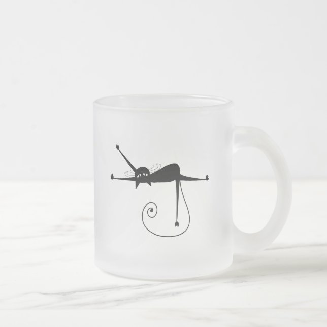 Black Whimsy Kitty 7 Frosted Glass Coffee Mug (Right)