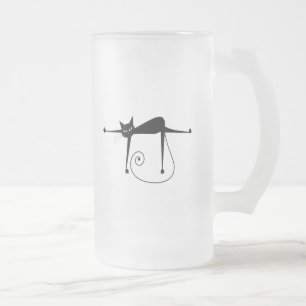 Black Whimsy Kitty 8 Frosted Glass Beer Mug