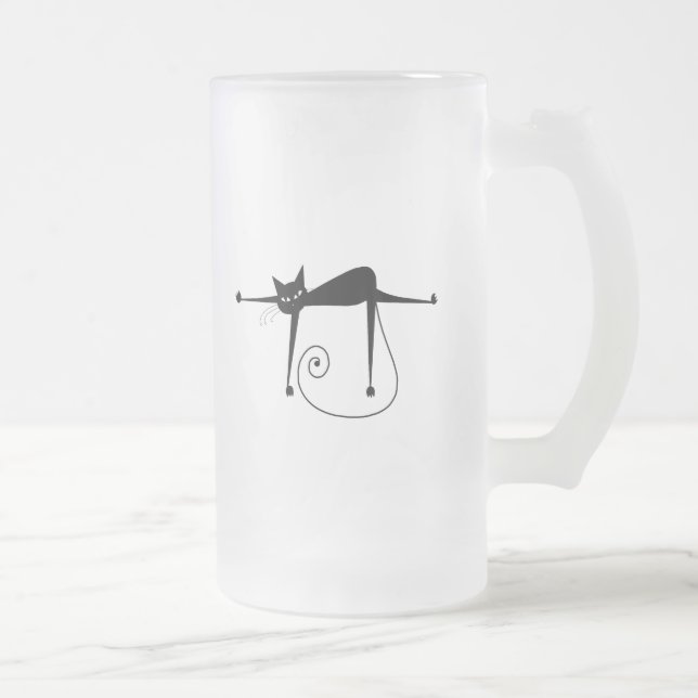Black Whimsy Kitty 8 Frosted Glass Beer Mug (Right)