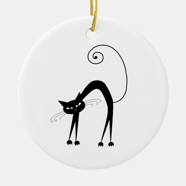 Black Whimsy Kitty 9 Ceramic Tree Decoration (Front)