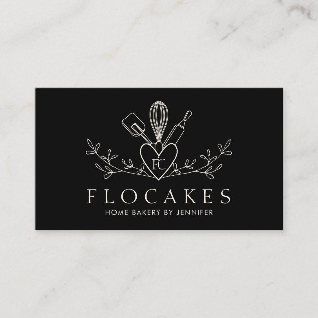 Black Whisk Kitchen Pastry Chef Bakery Business Card (Front)