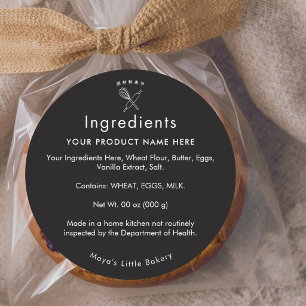 Black Whisk Rolling Pin Bakery Ingredient List Classic Round Sticker