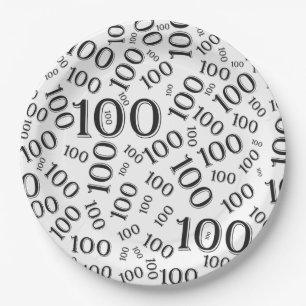 Black/White 100th Birthday Party Number Pattern Paper Plate