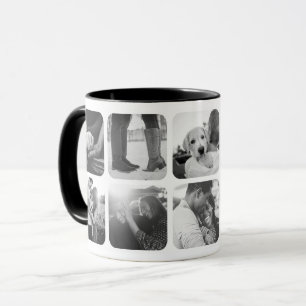 Black & White 10 Photo Template Grid Rounded Mug