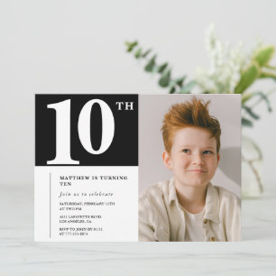 Black White 10th birthday invitation Chic Photo