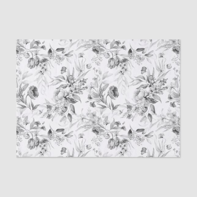 Black White 1600s Dutch Still Life Floral Art (3) Tissue Paper (Front)