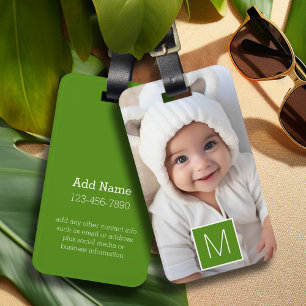 Black & White 1 Photo Collage Custom Monogram Luggage Tag