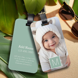 Black & White 1 Photo Collage Custom Monogram Luggage Tag