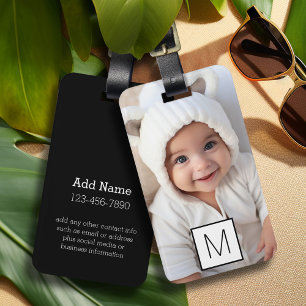Black White 1 Photo Collage Custom Monogram Luggage Tag