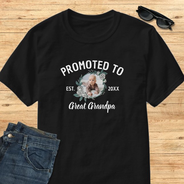 Black & White 1 Photo Promoted To Great Grandpa T-Shirt (Creator Uploaded)