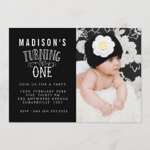 Black & White 1st Birthday Personalised Photo Card