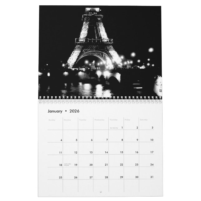 Black & White 2012 Calendar (Jan 2026)